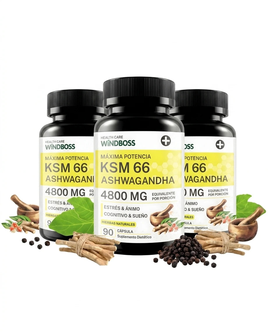 Windboss - Ashwagandha KSM-66: Potencia Ultra (4800 mg por porción)